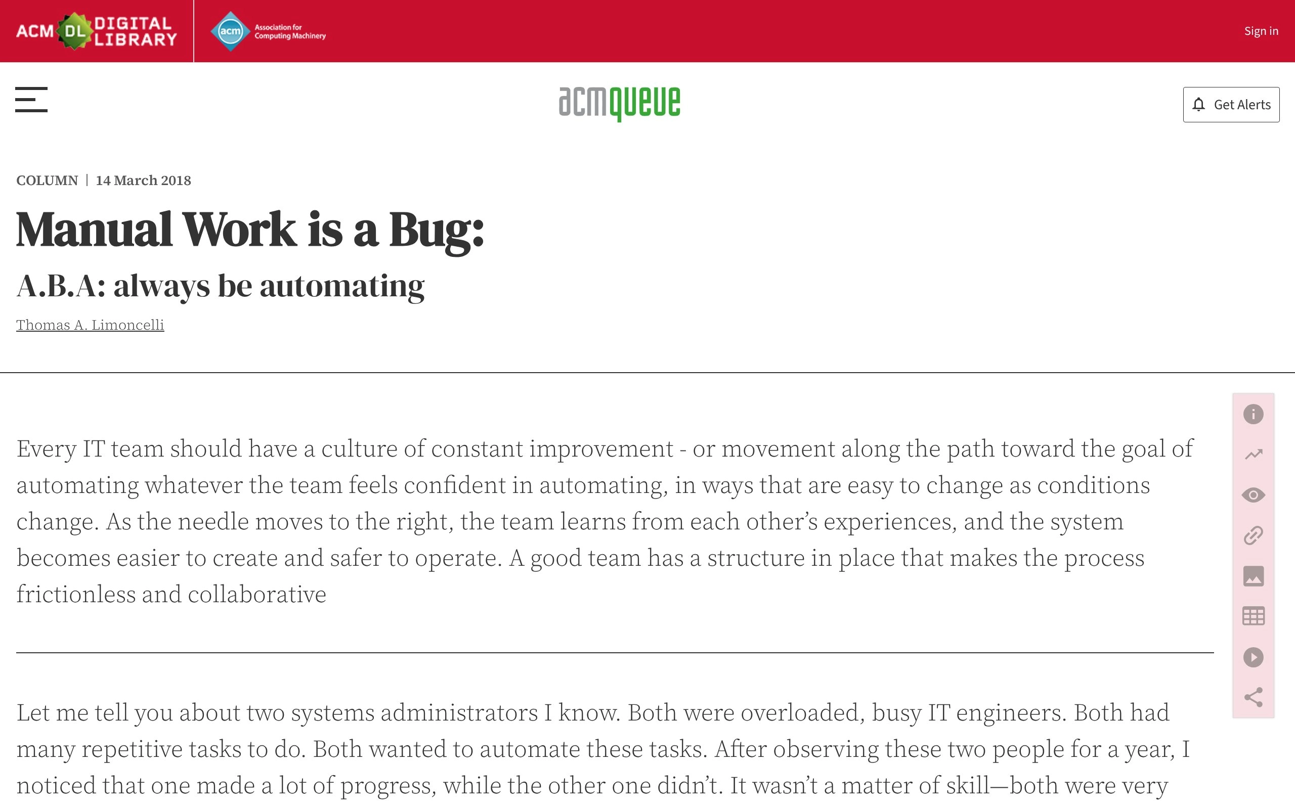 Manual Work is a Bug: A.B.A: always be automating