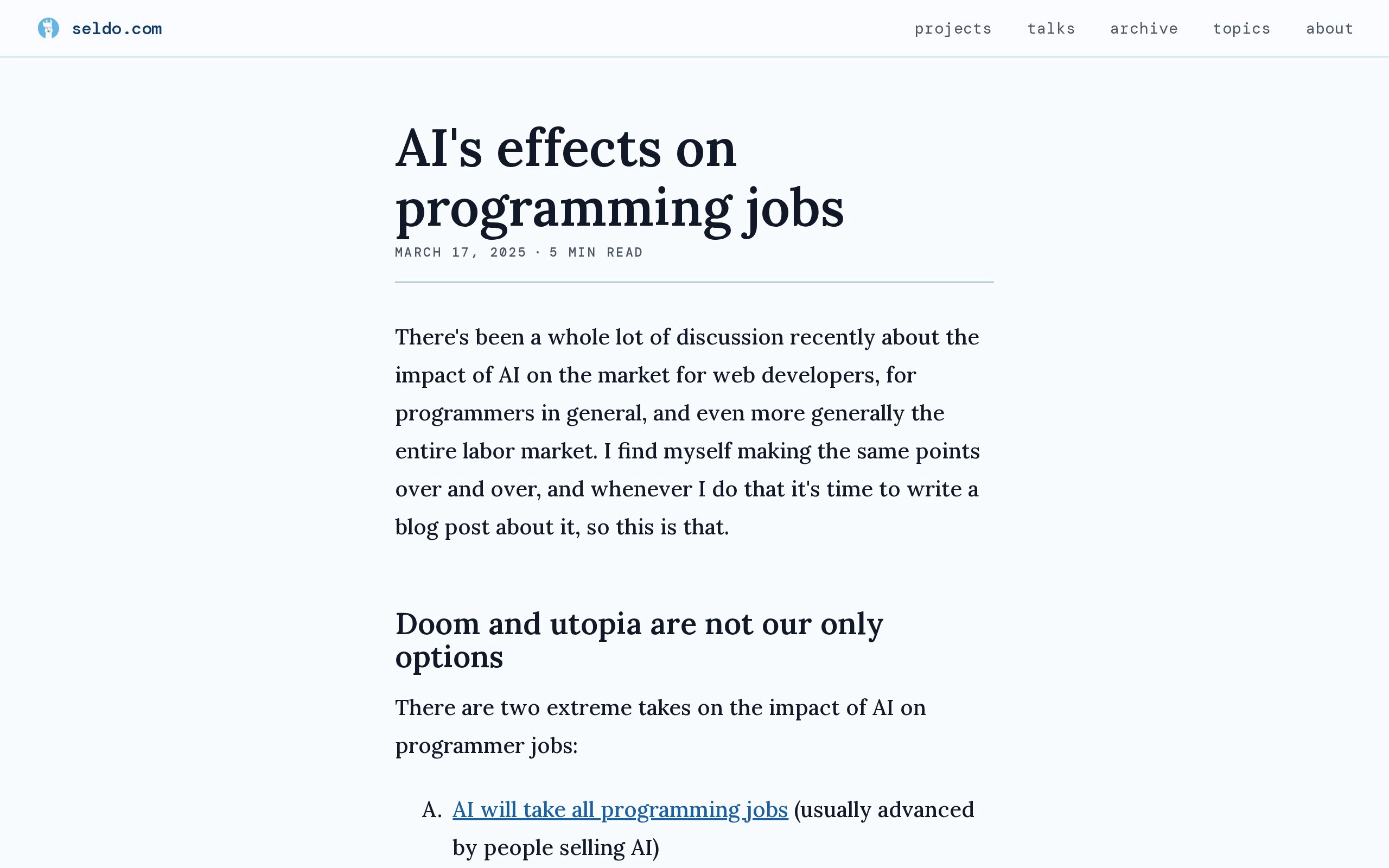 AI's effects on programming jobs | Seldo.com