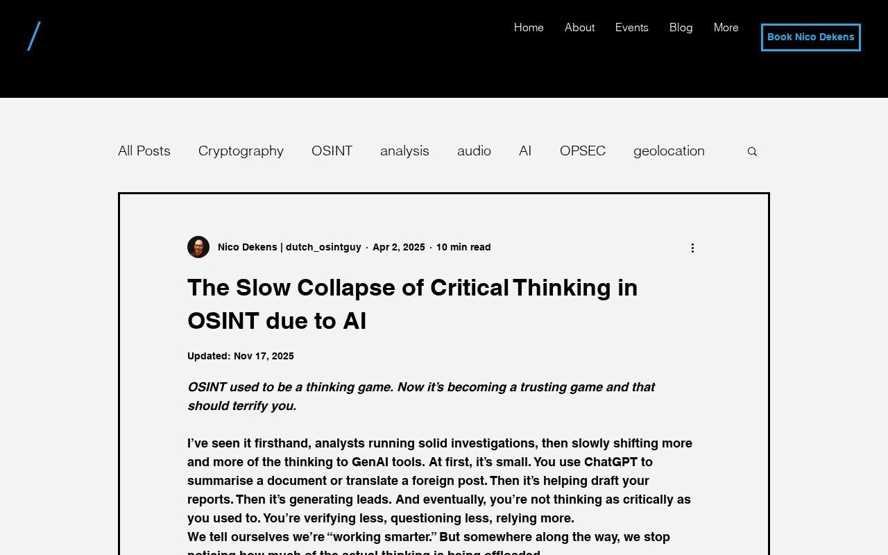 The Slow Collapse of Critical Thinking in OSINT due to AI