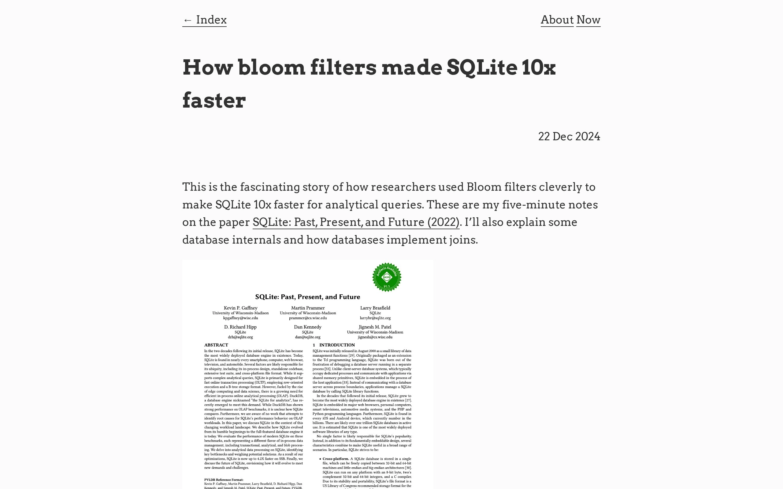 How bloom filters made SQLite 10x faster - blag