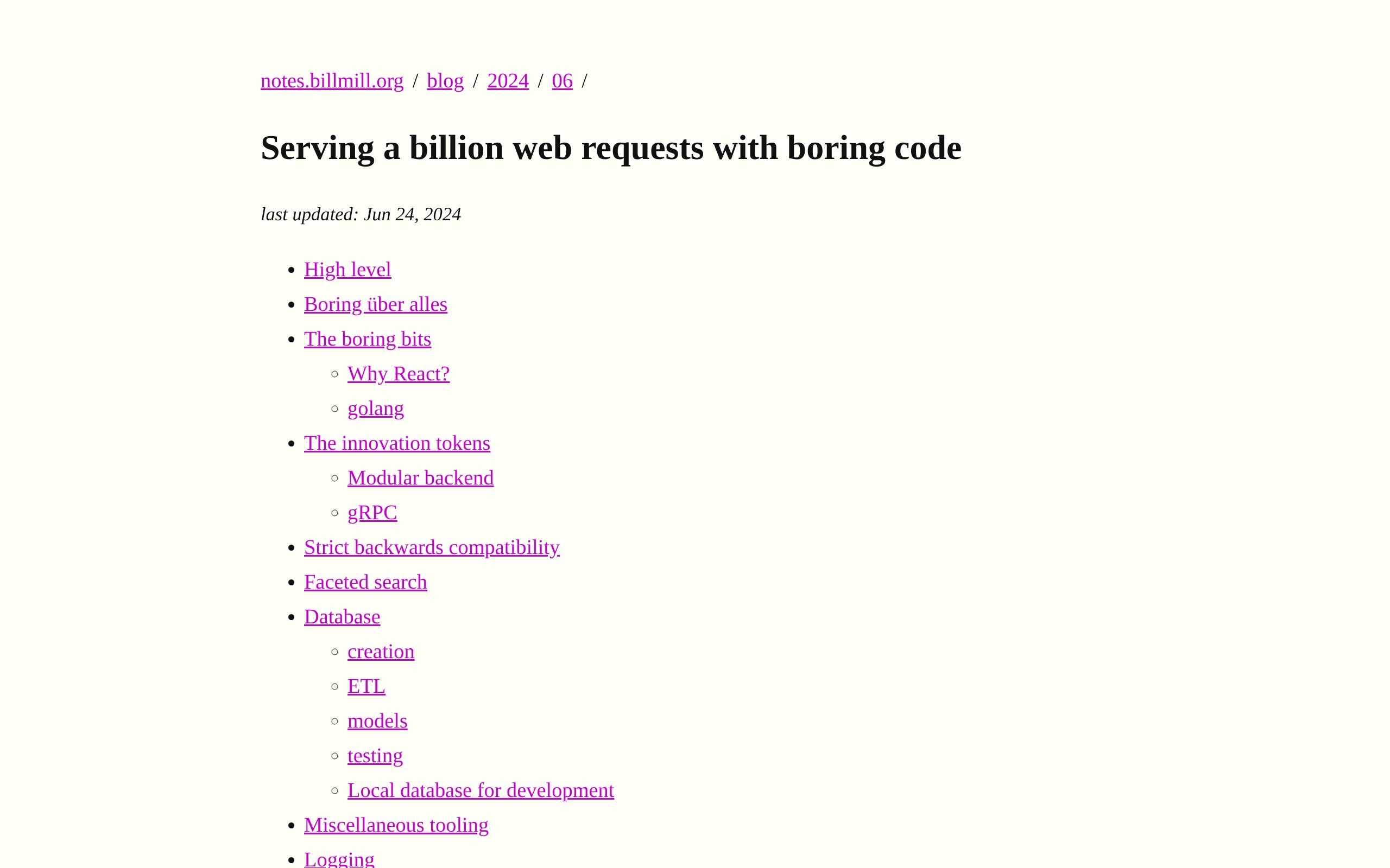 Serving a billion web requests with boring code - llimllib notes