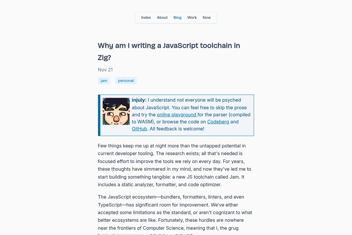 Why am I writing a JavaScript toolchain in Zig?