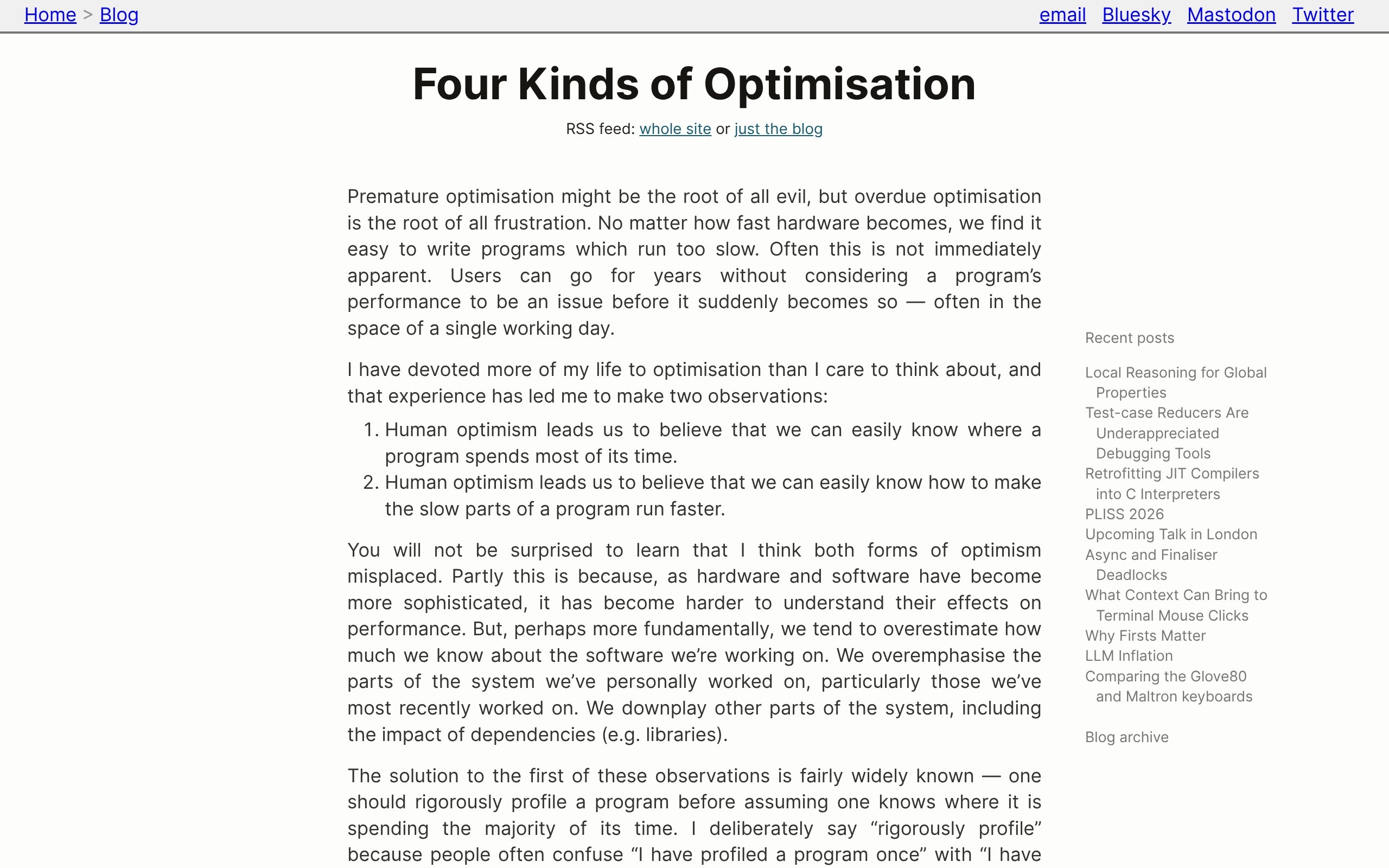 Laurence Tratt: Four Kinds of Optimisation