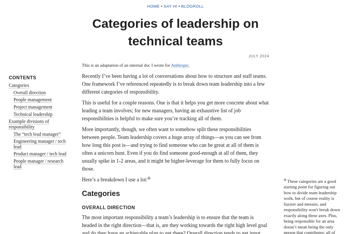 Categories of leadership on technical teams | benkuhn.net