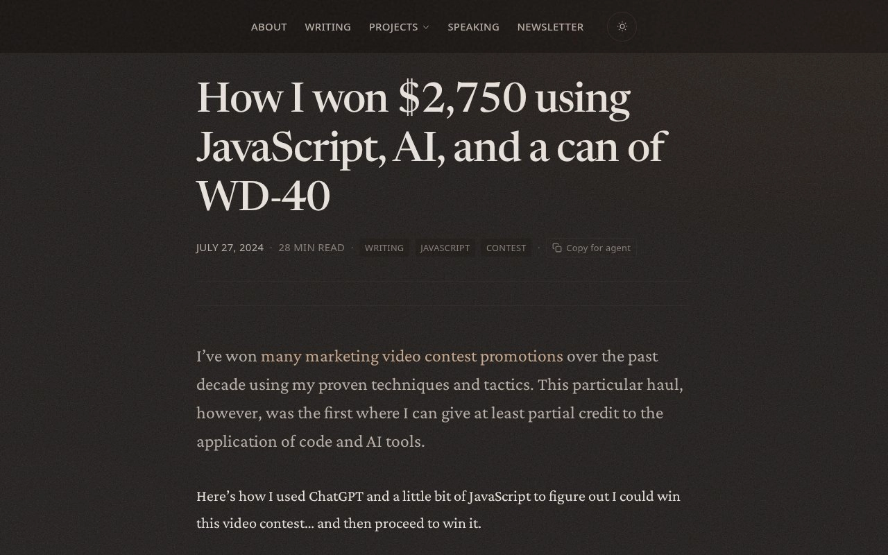 How I won $2,750 using JavaScript, AI, and a can of WD-40