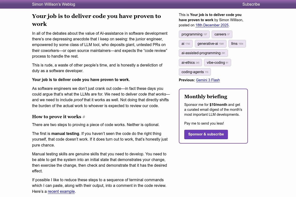 Your job is to deliver code you have proven to work