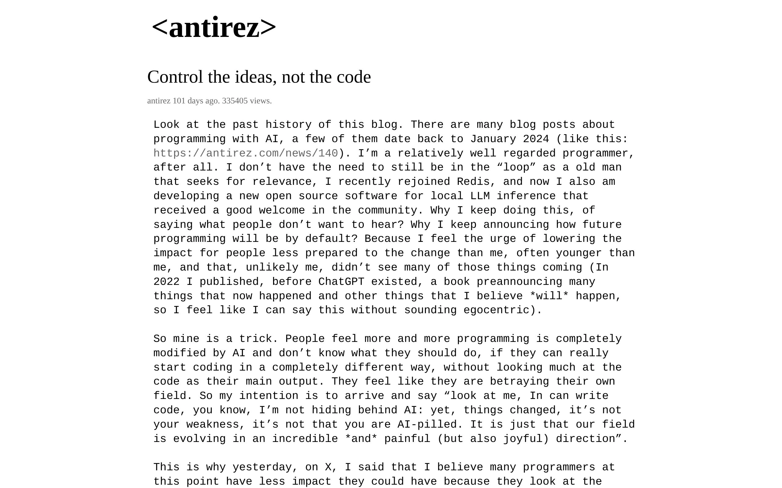 Control the ideas, not the code - antirez