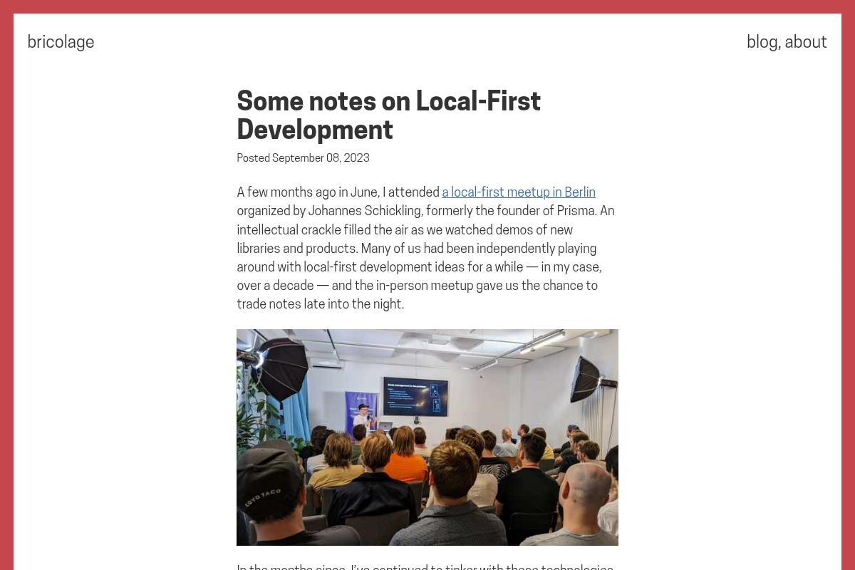 Bricolage | Some notes on Local-First Development