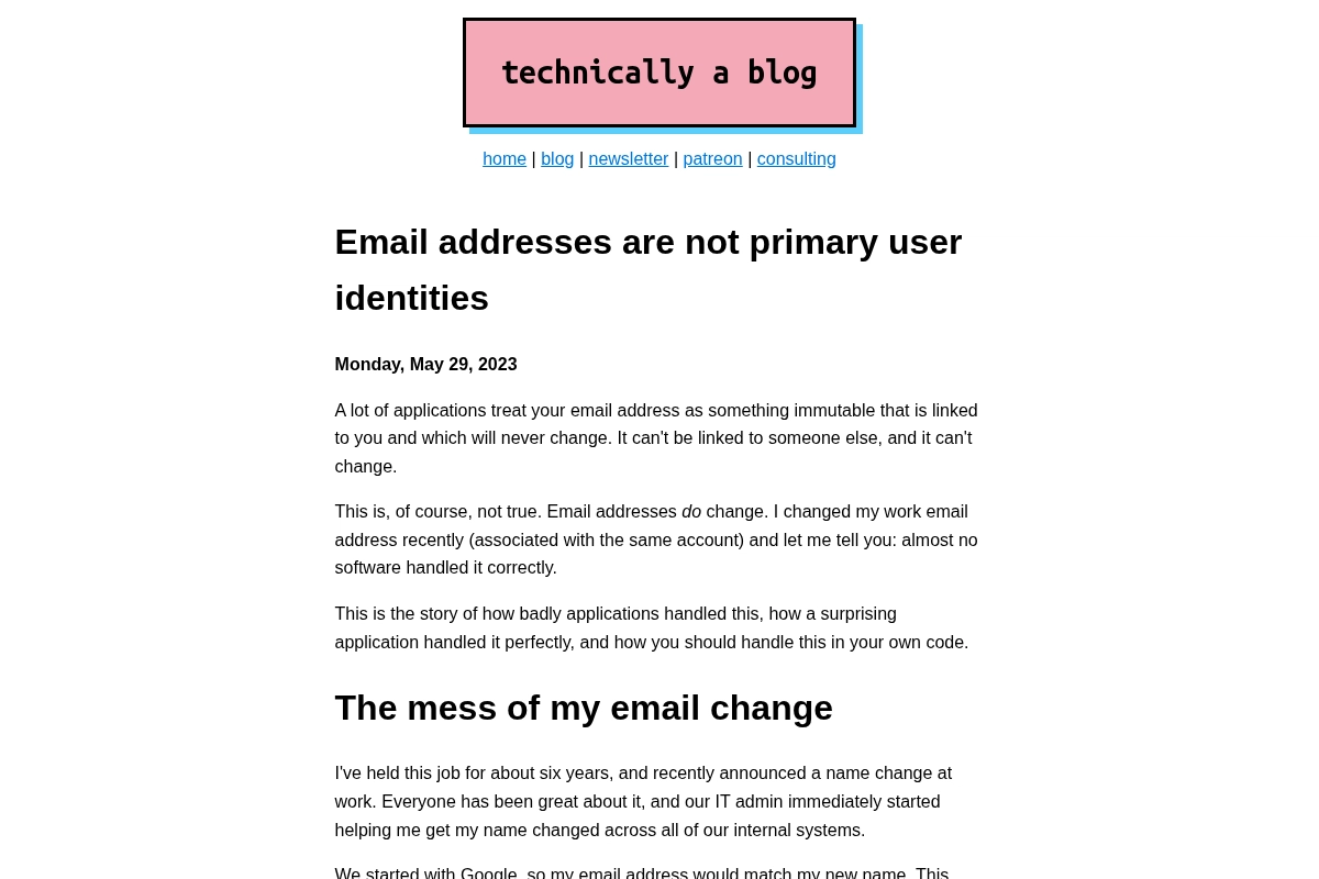 Email addresses are not primary user identities | nicole@web