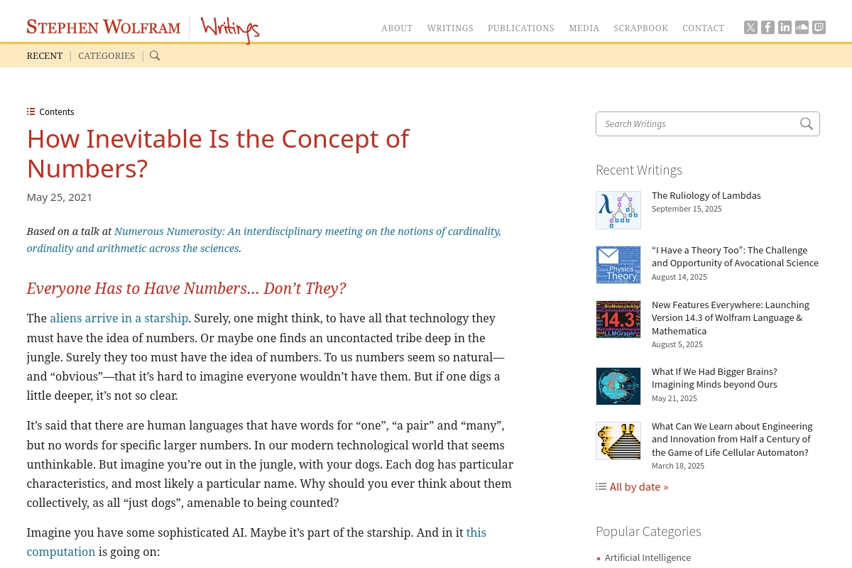 How Inevitable Is the Concept of Numbers?—Stephen Wolfram Writings