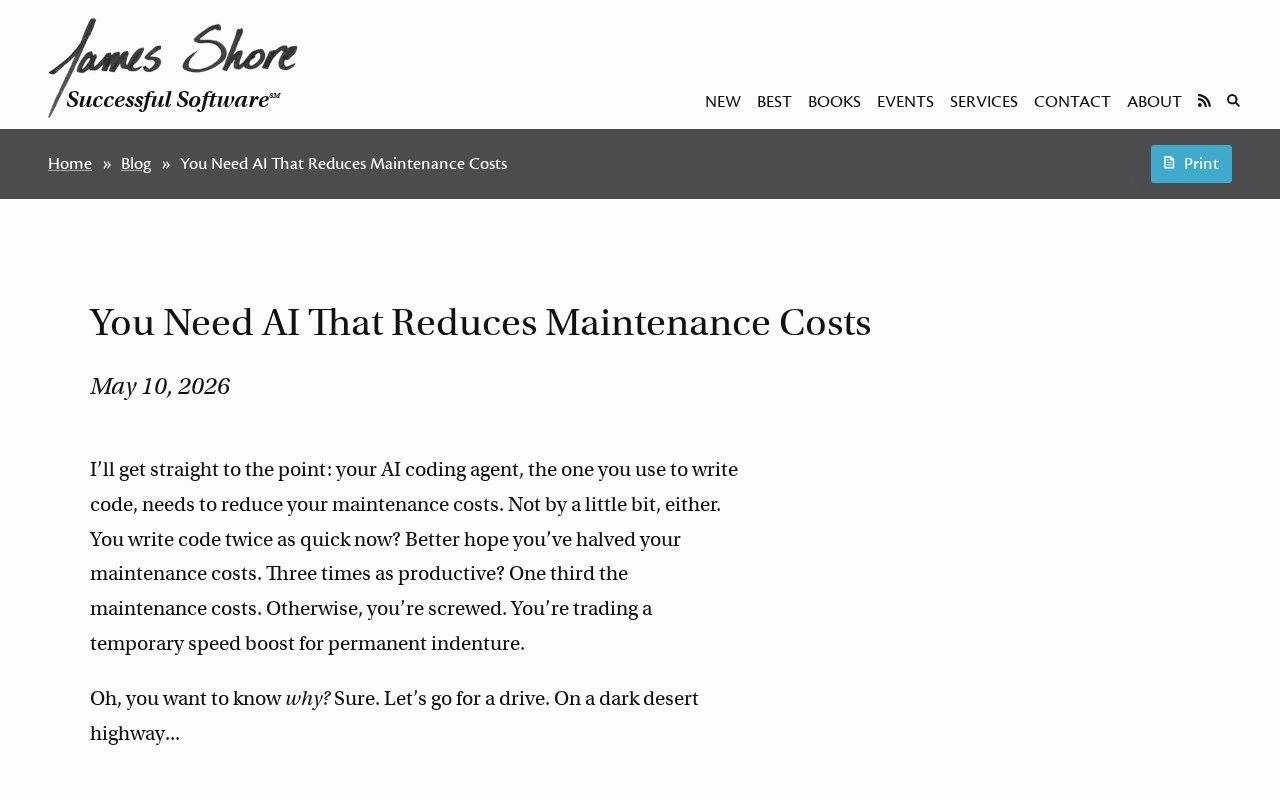James Shore: You Need AI That Reduces Maintenance Costs