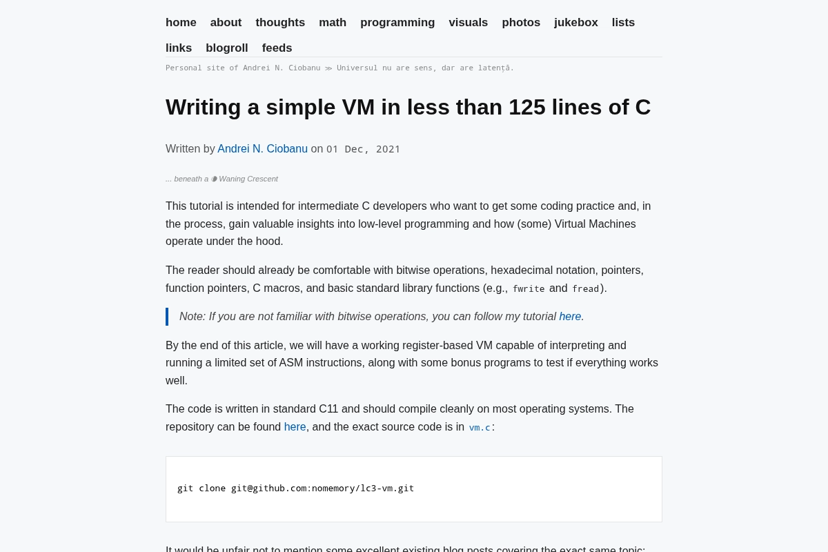 Writing a simple 16 bit VM in less than 125 lines of C | andreinc