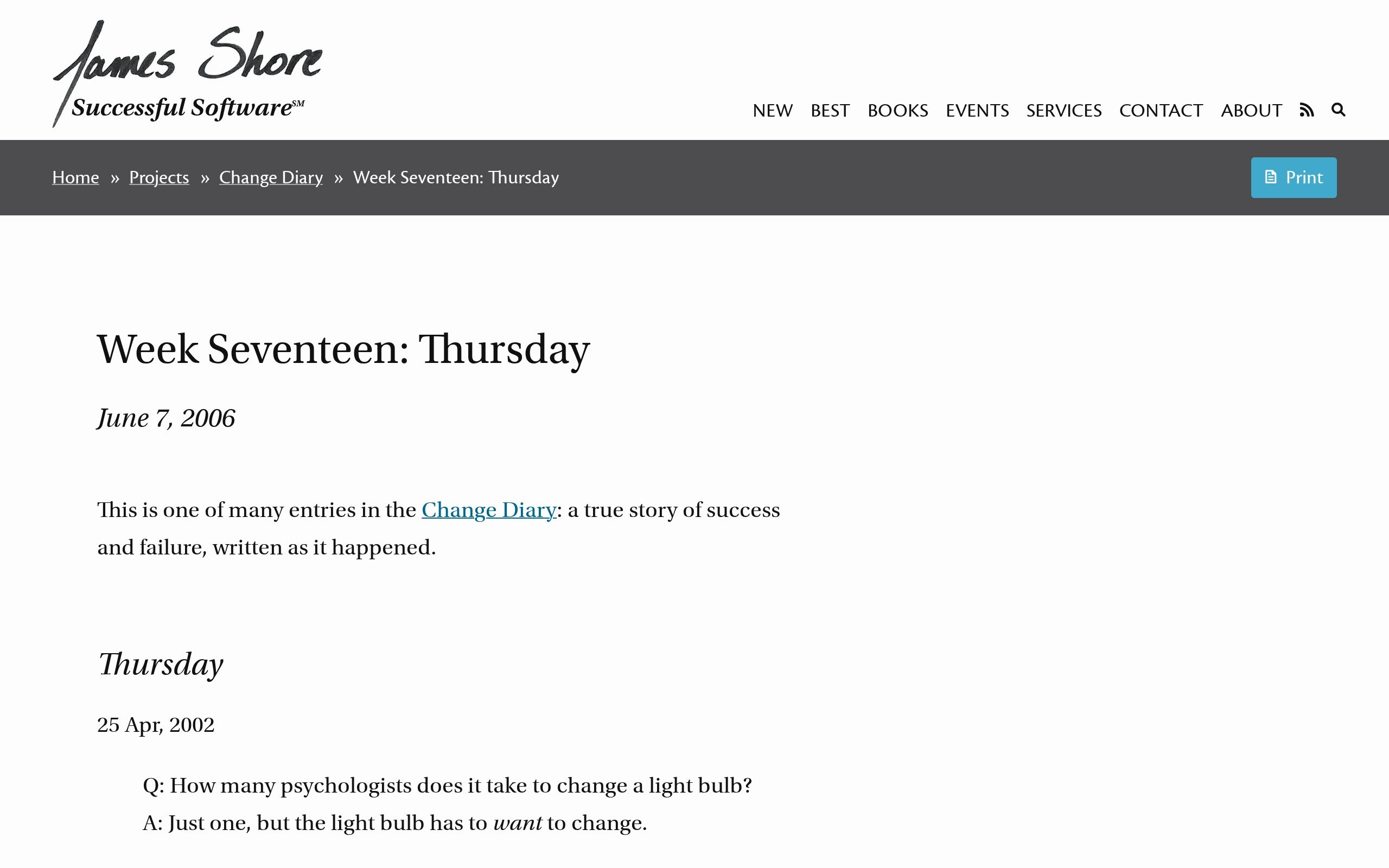 James Shore: Week Seventeen: Thursday