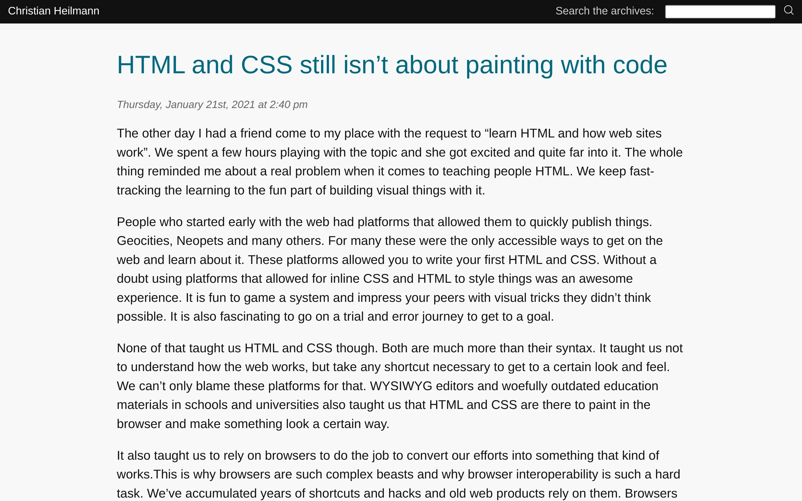 HTML and CSS still isn’t about painting with code | Christian Heilmann