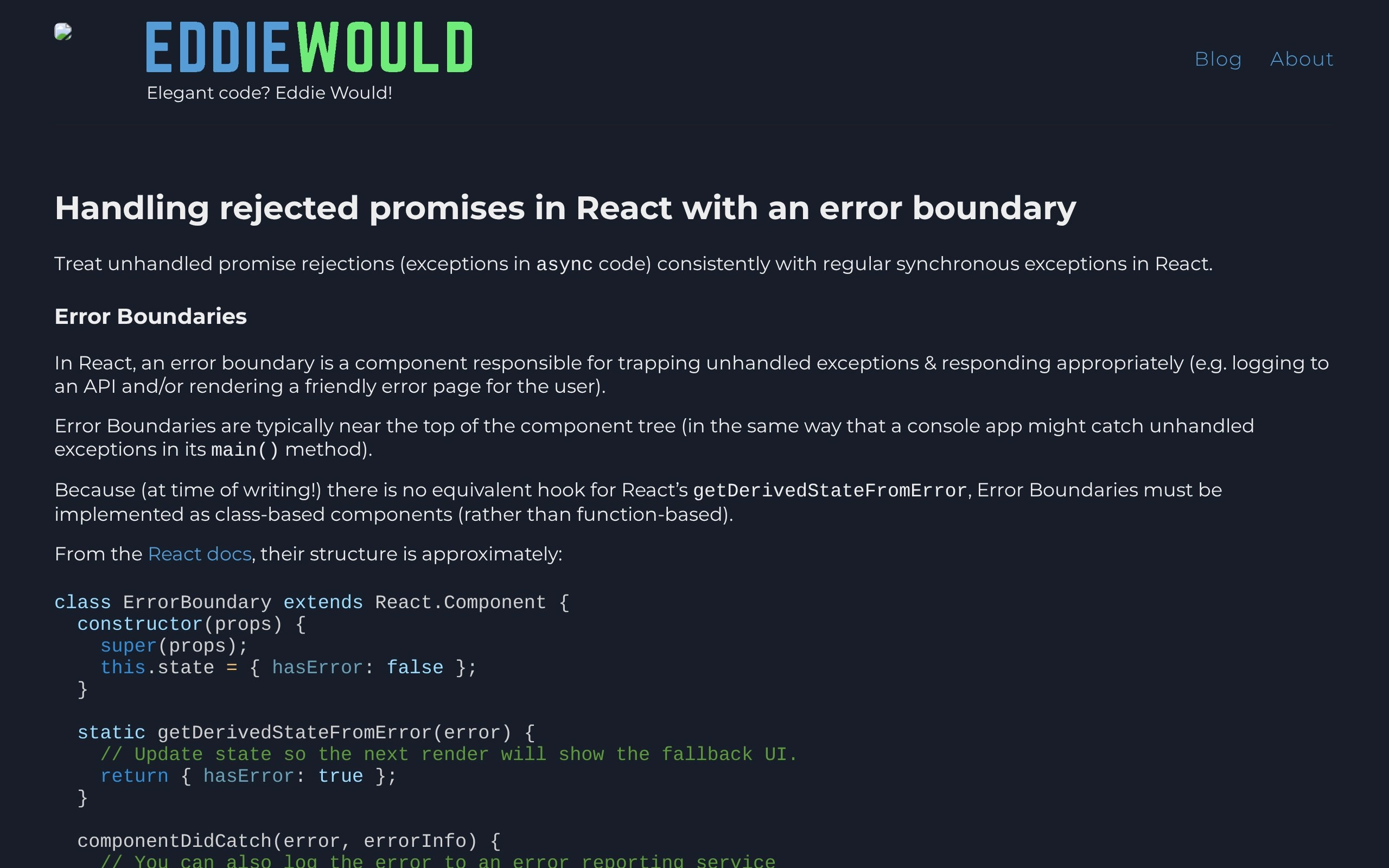 Handling rejected promises in React with an error boundary – eddiewould.com