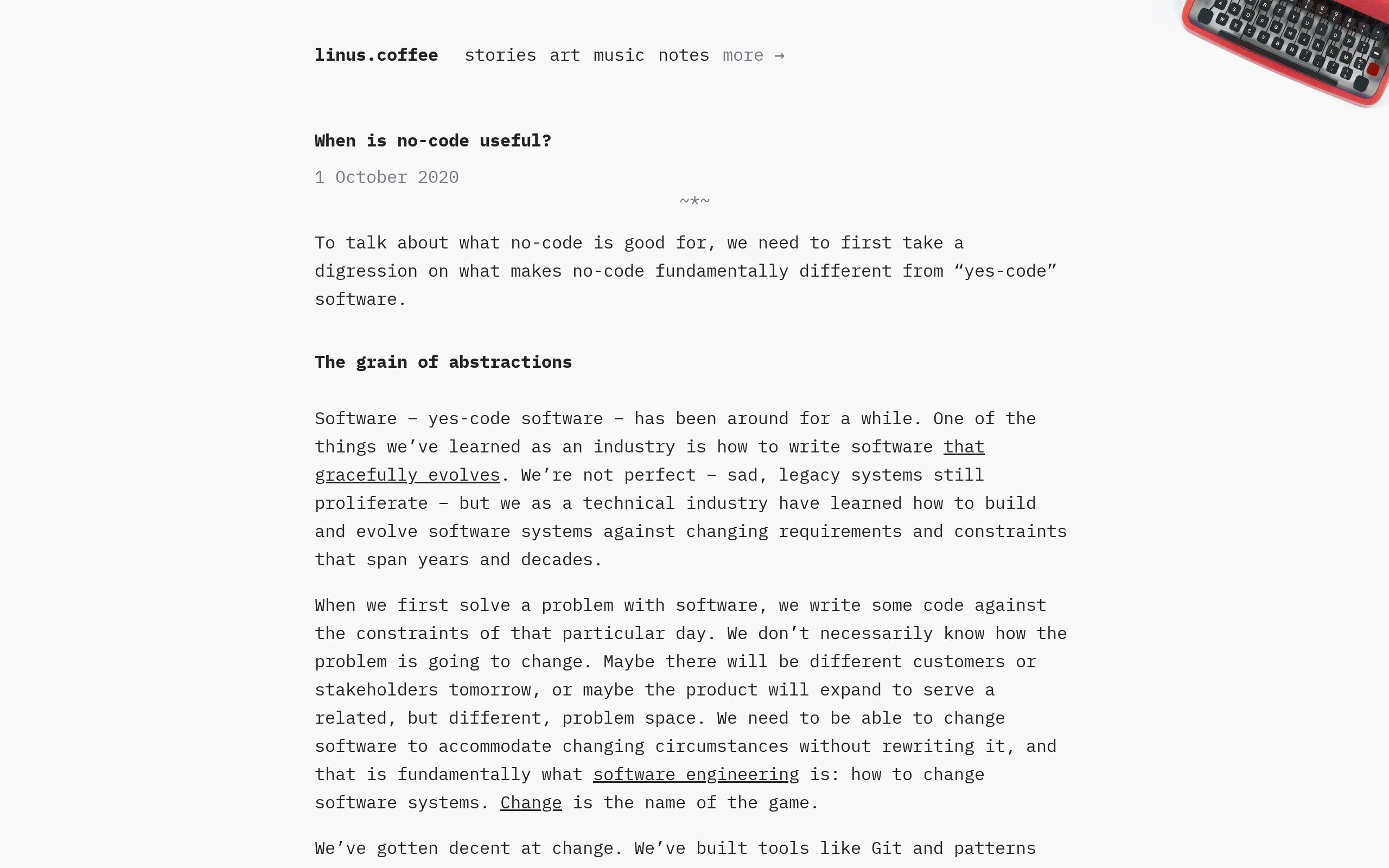 When is no-code useful? | linus.coffee