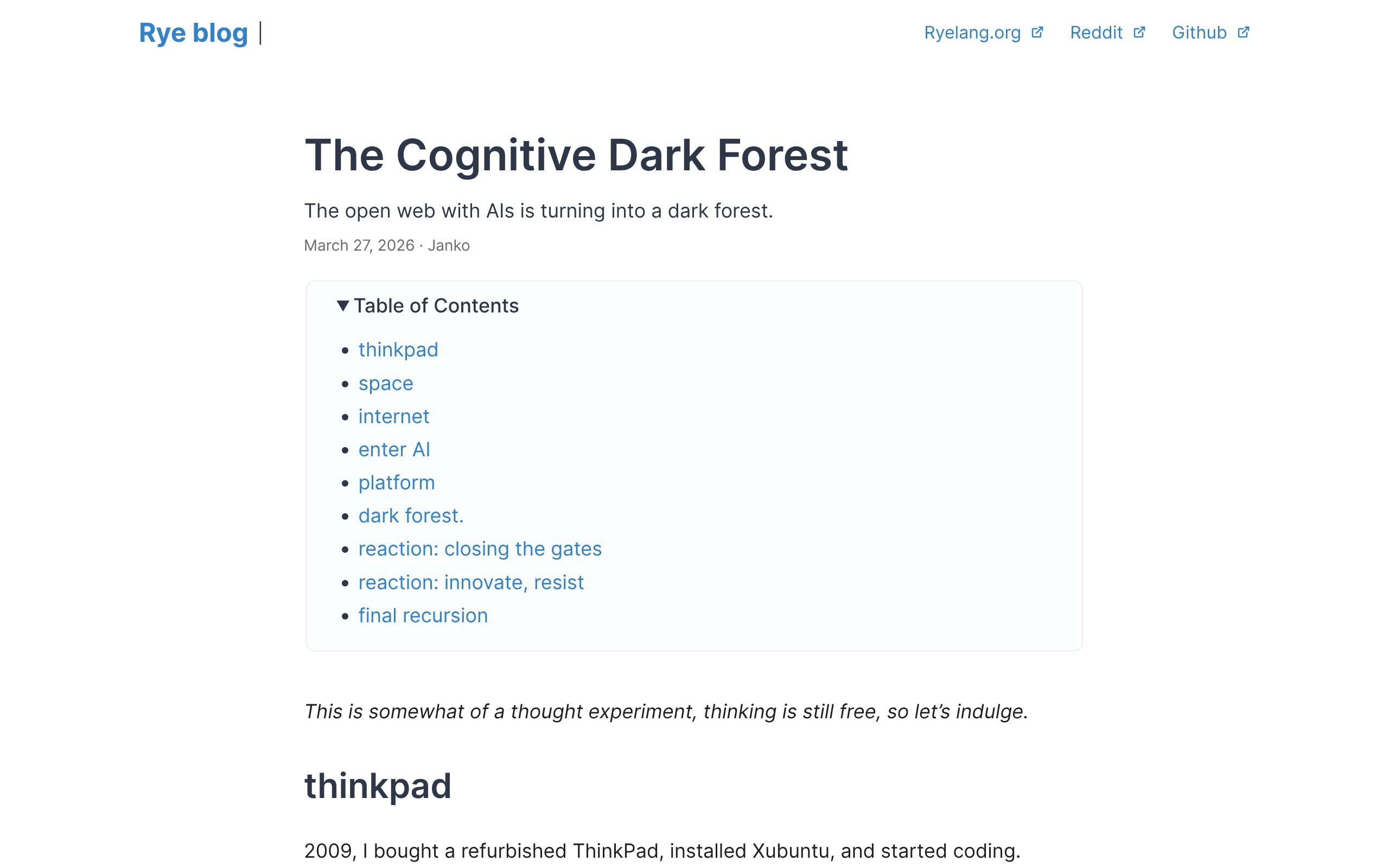 The Cognitive Dark Forest