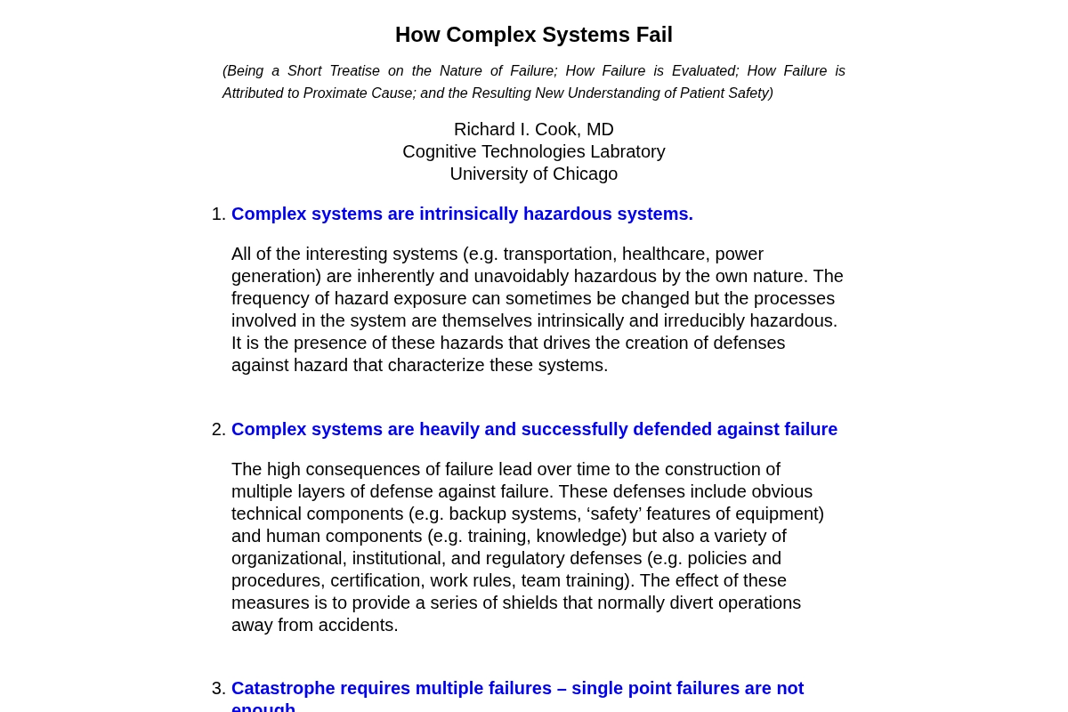 How Complex Systems Fail