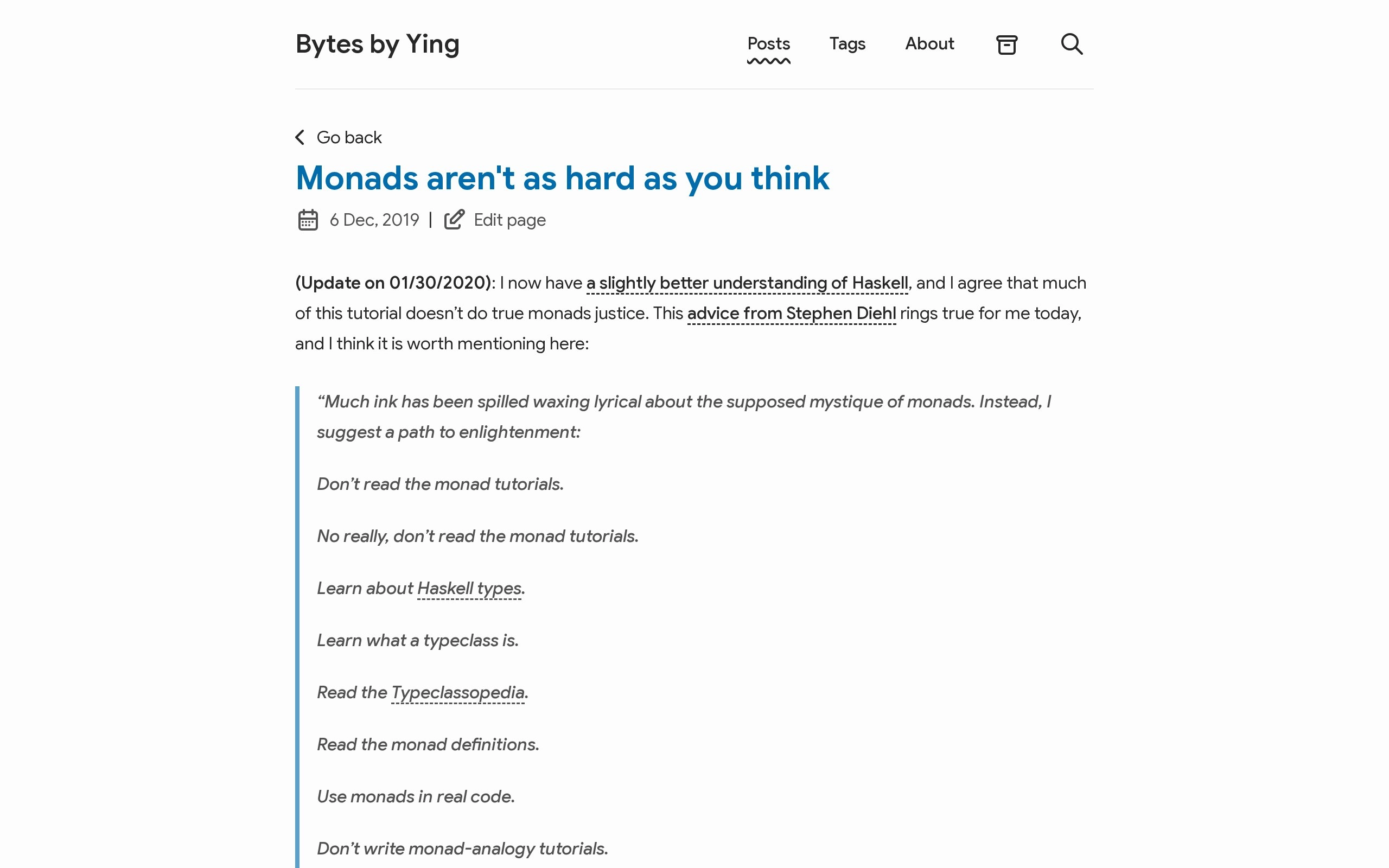 Monads aren't as hard as you think Ying Wang