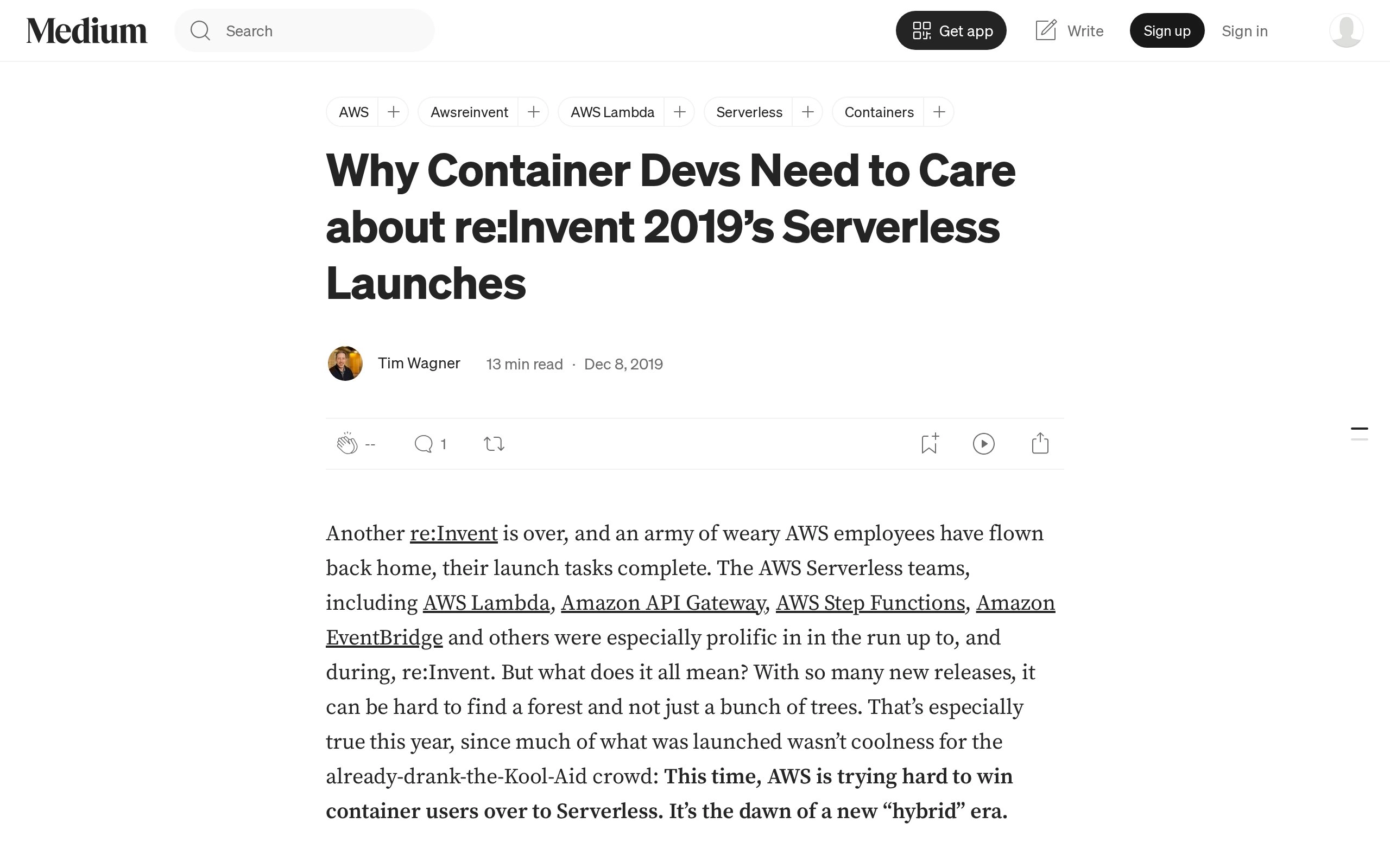 Why Container Devs Need to Care about re:Invent 2019’s Serverless Launches
