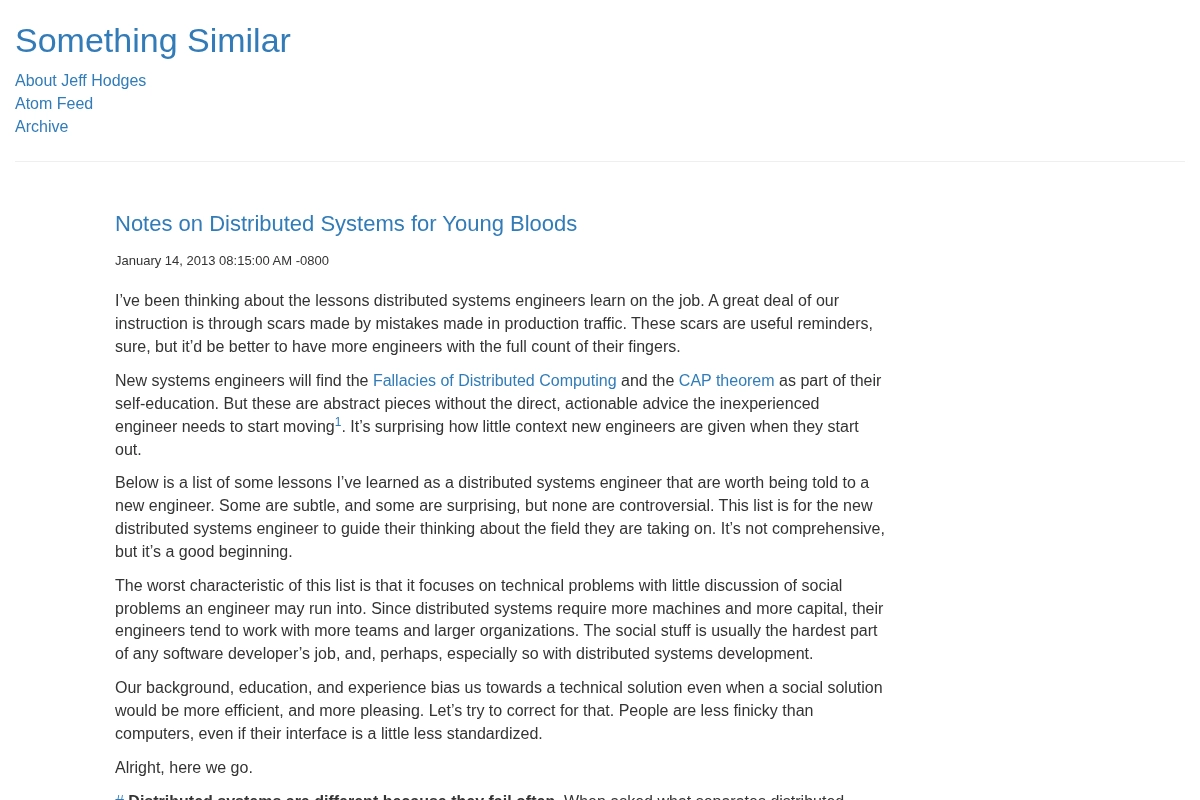 Notes on Distributed Systems for Young Bloods – Something Similar