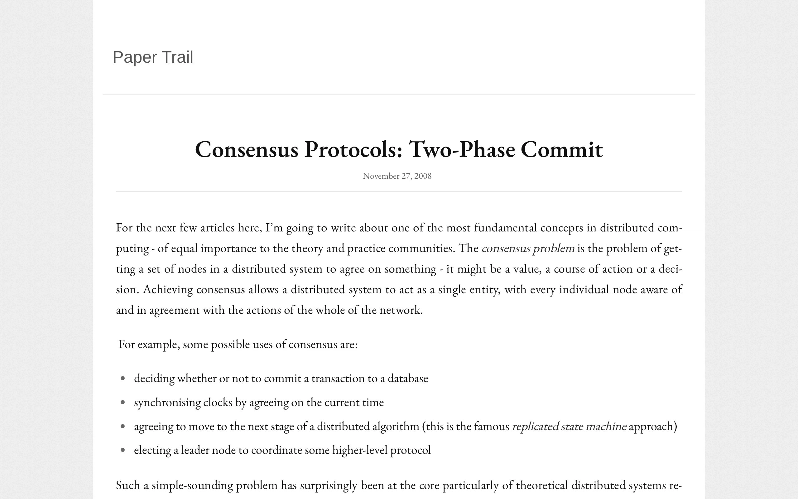 Consensus Protocols: Two-Phase Commit | Paper Trail