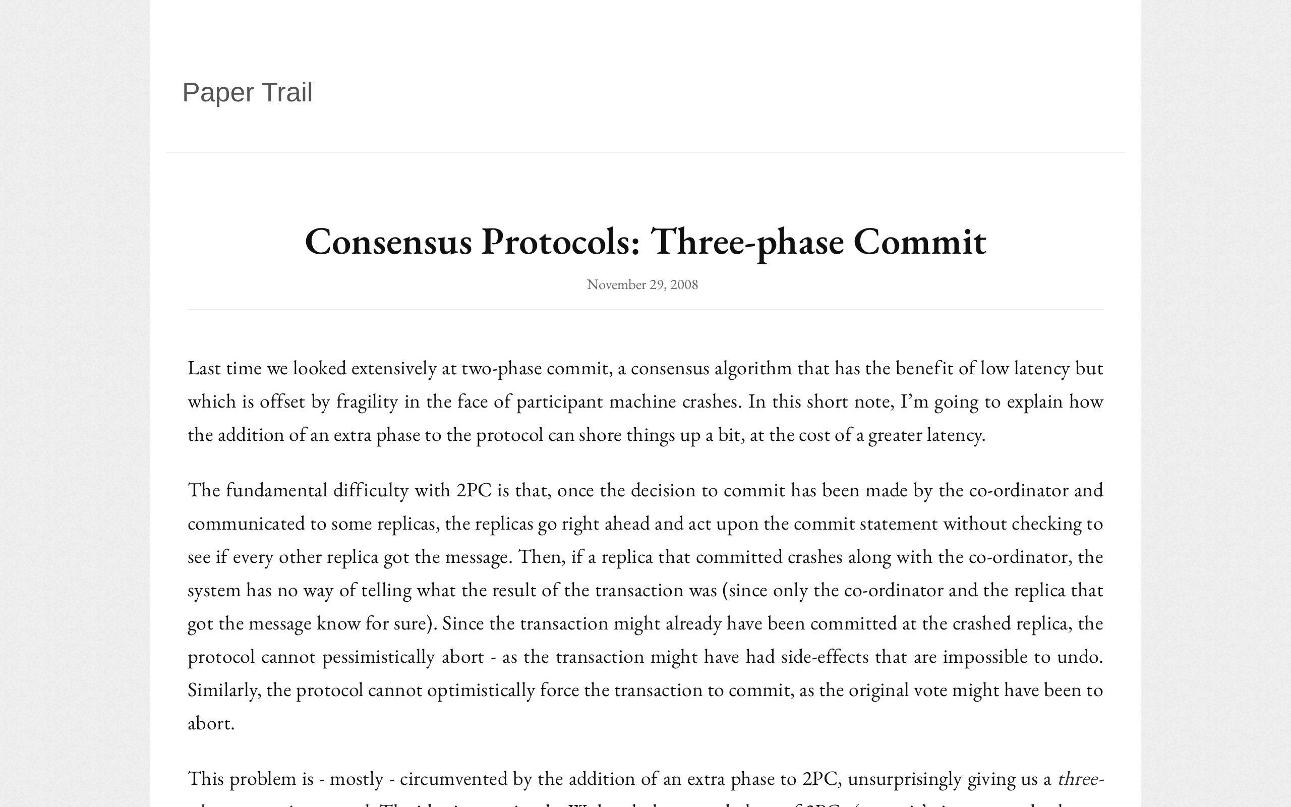 Consensus Protocols: Three-phase Commit | Paper Trail