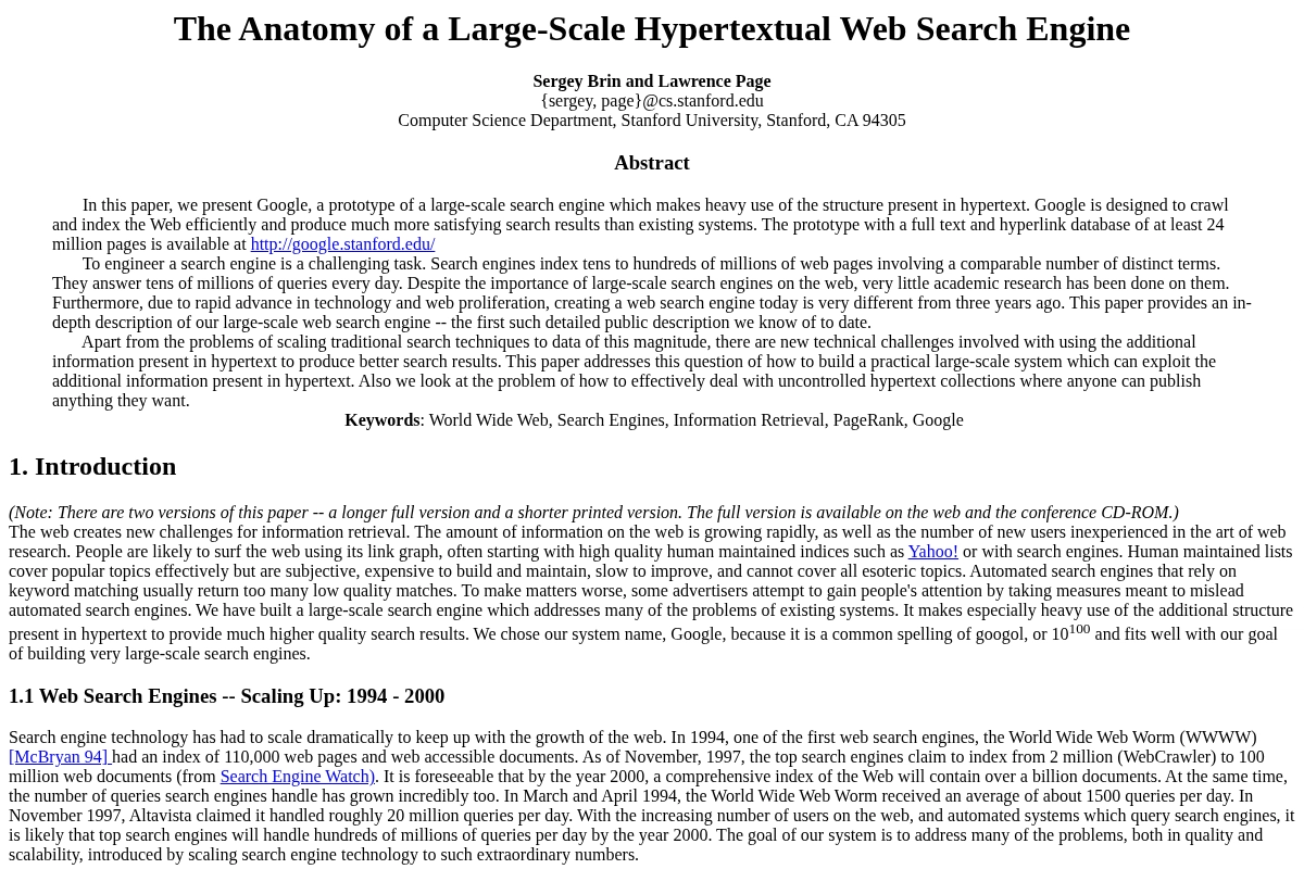 The Anatomy of a Search Engine
