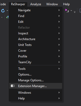 ReSharper menu Extension Manager