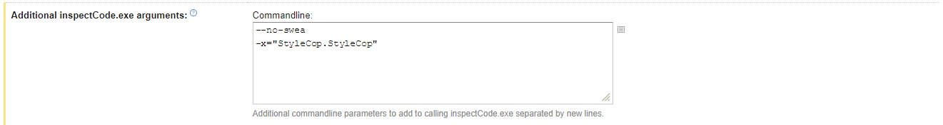 TeamCity Additional InspectCode Arguments