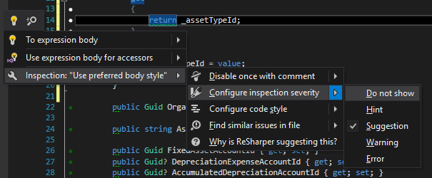 ReSharper inspection severity