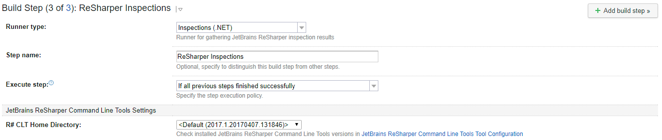 ReSharper inspections build step