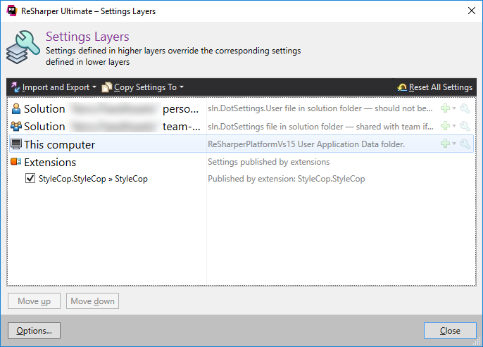 ReSharper settings layers