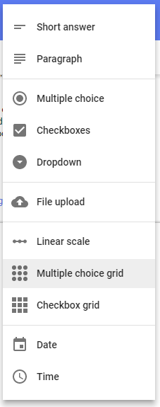 Google Forms multiple choice grid
